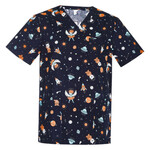 Mens Printed Space Party Scrub Top