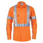 HiVis Cool-Breeze Cotton Long Sleeve Shirt with ‘X’ Back & additional 3m r/Tape on Tail