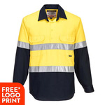 Womens Hobart Hi-Vis Contrast Half Button Shirt Long Sleeve
