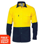 Two Tone Cotton Drill Shirt with Press Studs 