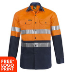 Mens Hi Vis Two Tone Long Sleeve Cotton Drill Shirt 