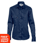 Womens Cotton Drill Work Shirt - Long Sleeve