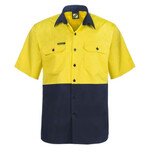 Mens Lightweight Hi Vis Two Tone Short Sleeve Vented Cotton Drill Shirt 